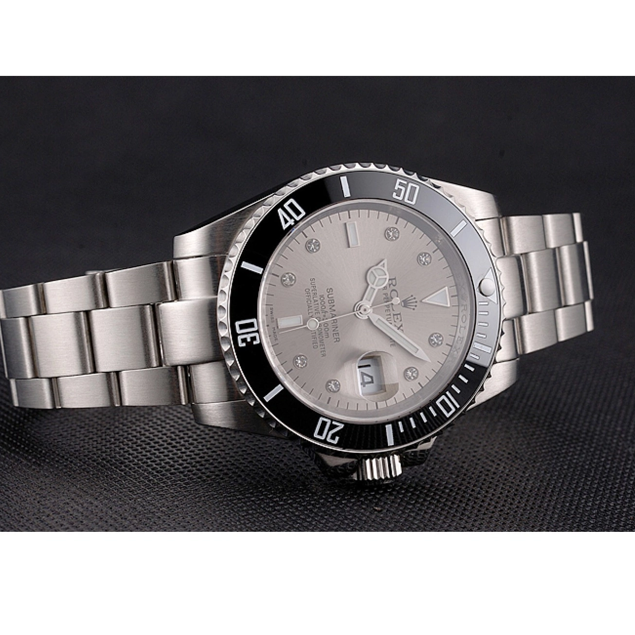 Aaa replica watch Steel Stainless Markings Submariner Diamond Bracelet Black Dial Rolex Case Swiss Silver And Bezel 0715
